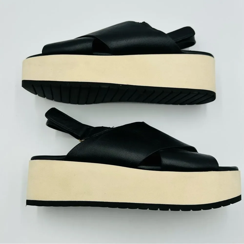 Vince Black Leather Platform Sandals Women's SZ 8.5 Versatile Comfortable